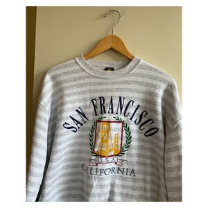Vintage 90s Striped San Francisco California Tourist Crewneck Sweatshirt Mens XL
